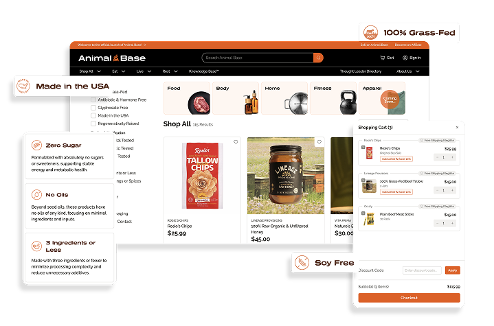 Animal Base browse experience and marketplace UI