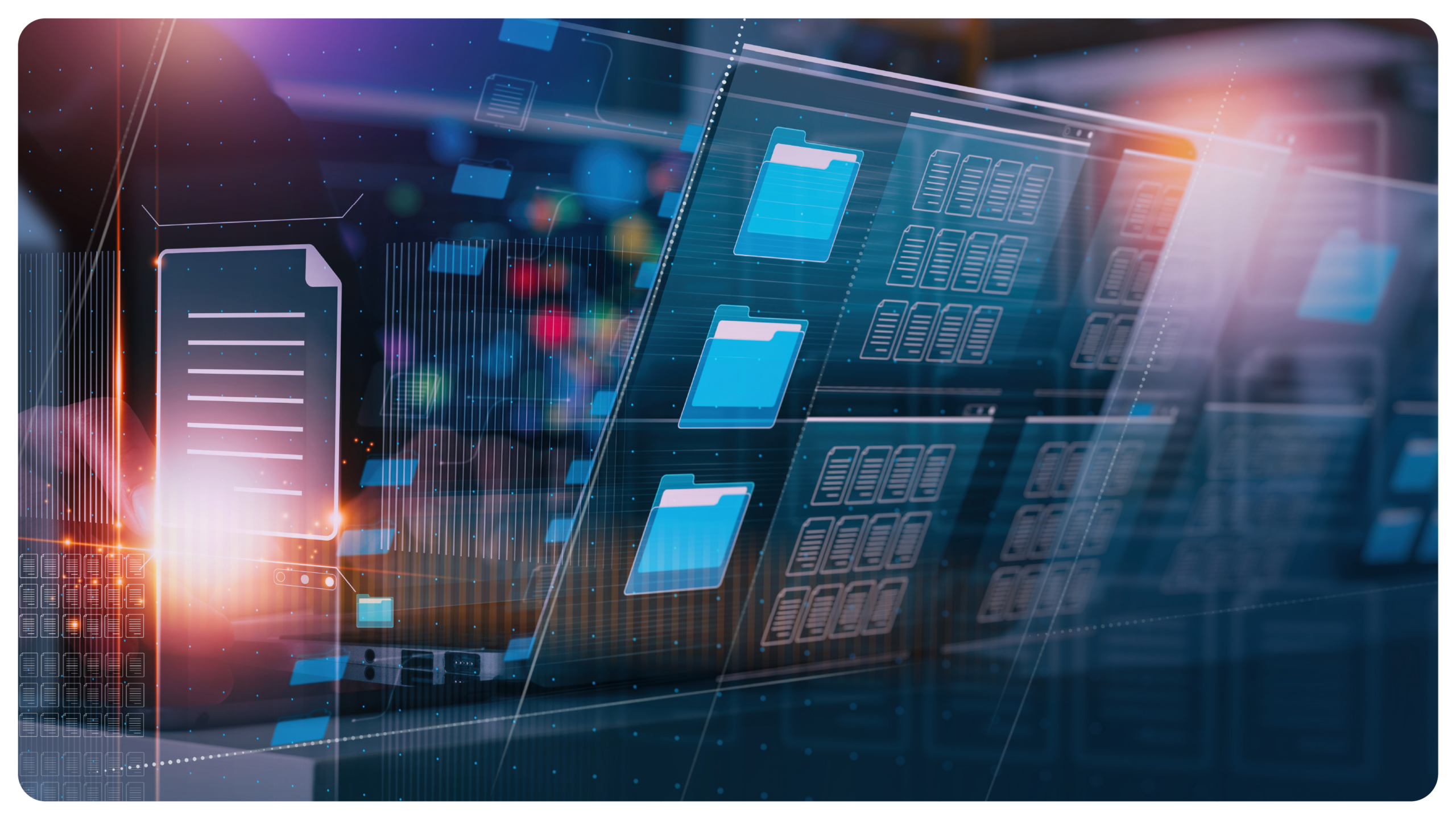 :
A data professional working at a multi-screen workstation with glowing blue financial charts and real-time dashboards, illustrating the contrast between operational databases (OLTP) used for day-to-day transaction processing and analytical databases (OLAP) used for business intelligence and data analysis.